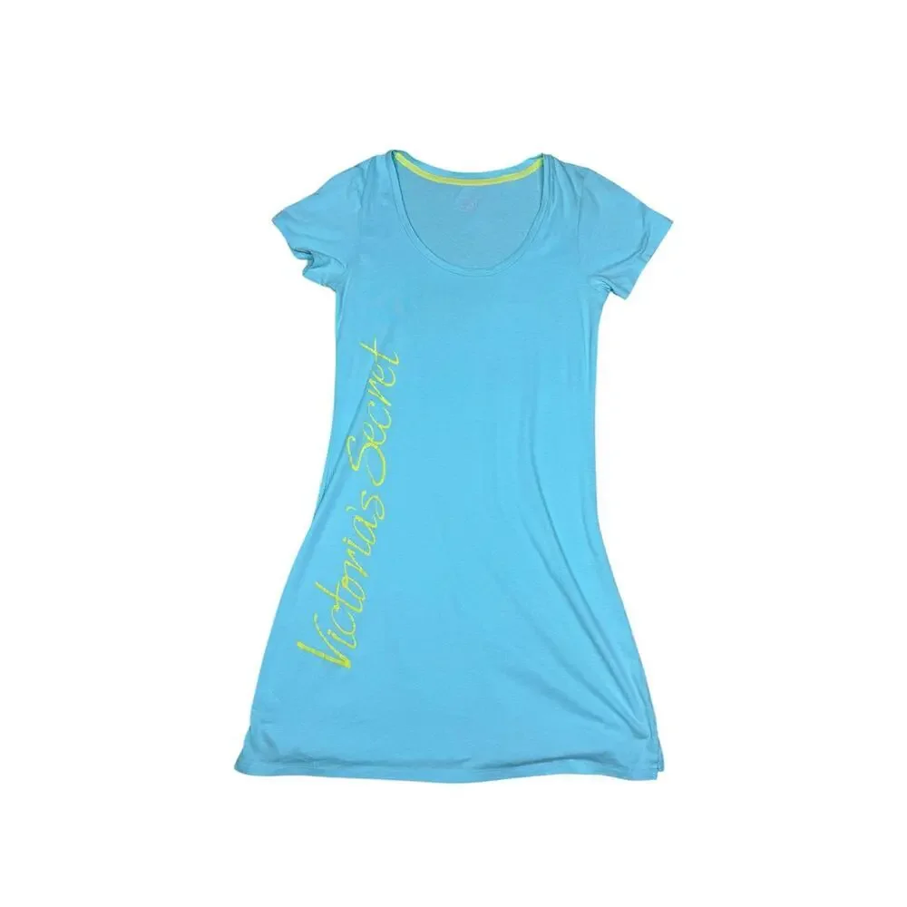 Victoria's Secret y2k Logo Neon Blue Green Yellow Sleep Shirt Nightgown Medium